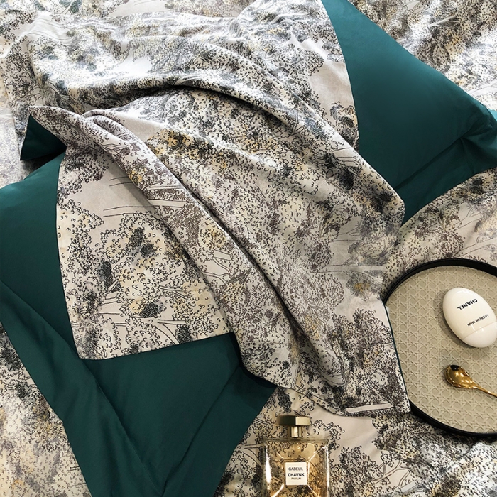 91家纺网 家纺一手货源 找家纺 红馆 2003新款轻奢高支棉臻品100支数码印花四件套--简约款 树屿