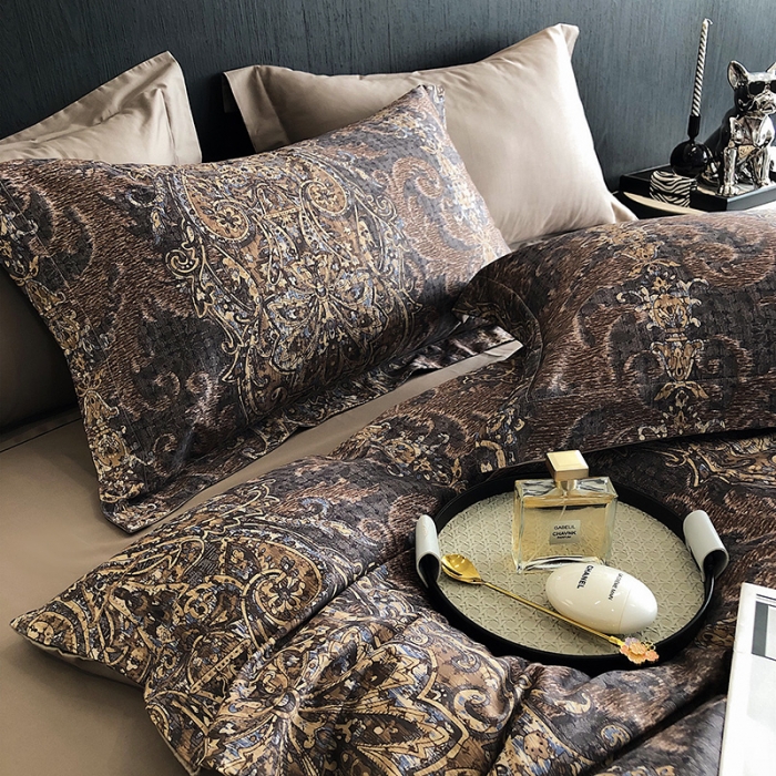 91家纺网 家纺一手货源 找家纺 红馆 2003新款轻奢高支棉臻品100支数码印花四件套--简约款 夜寐