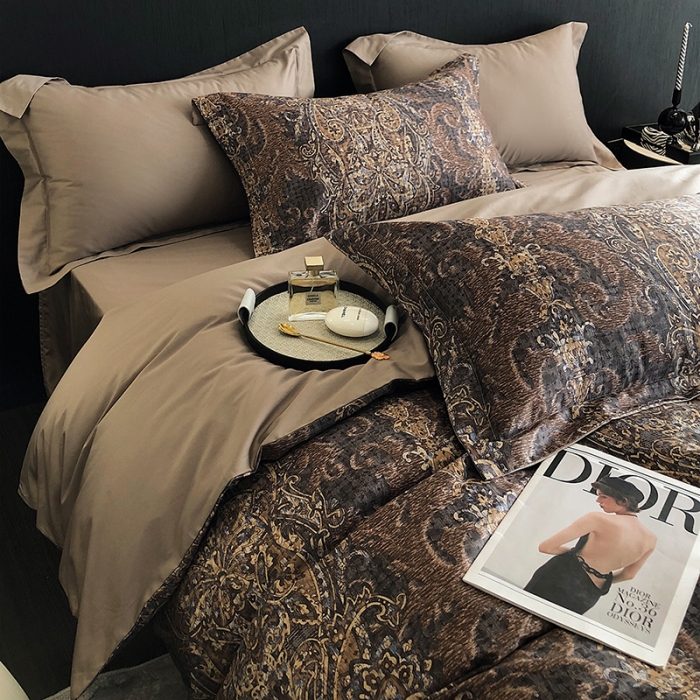 91家纺网 家纺一手货源 找家纺 红馆 2003新款轻奢高支棉臻品100支数码印花四件套--简约款 夜寐