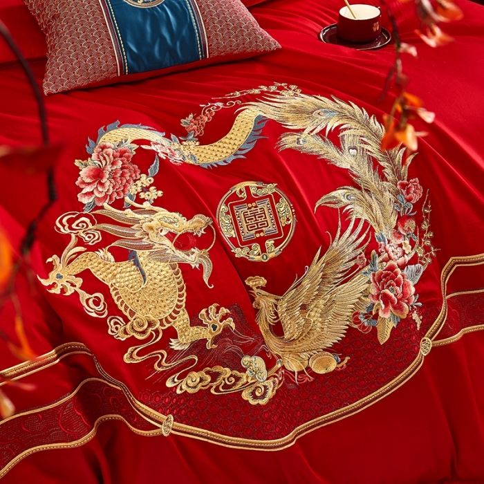 91家纺网 家纺一手货源 找家纺 高大尚 秋冬新品长绒棉囍嫁系列 龙凤纳福