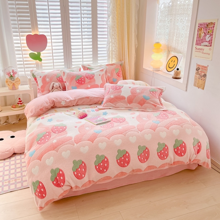 91家纺网 家纺一手货源 找家纺 川悦生活 2023新款立体雪花绒四件套 冰激凌小熊