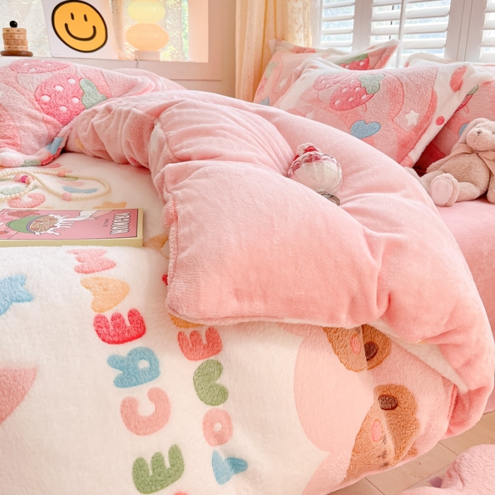 91家纺网 家纺一手货源 找家纺 川悦生活 2023新款立体雪花绒四件套 冰激凌小熊