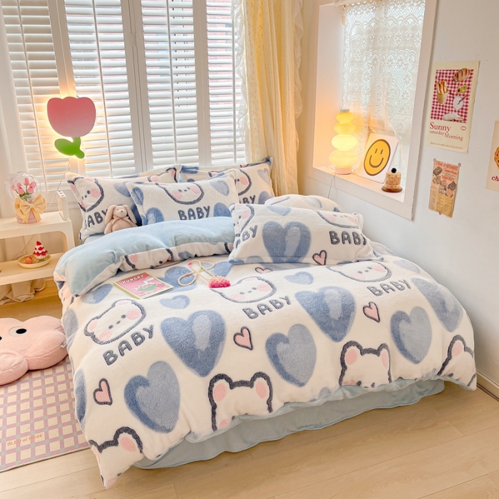 91家纺网 家纺一手货源 找家纺 川悦生活 2023新款立体雪花绒四件套 可爱熊