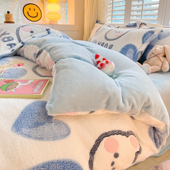 91家纺网 家纺一手货源 找家纺 川悦生活 2023新款立体雪花绒四件套 可爱熊