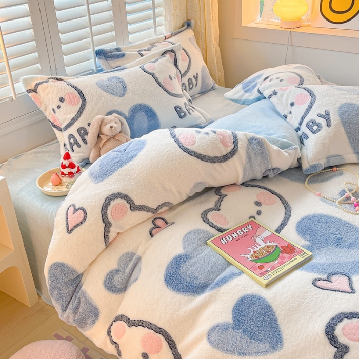 91家纺网 家纺一手货源 找家纺 川悦生活 2023新款立体雪花绒四件套 可爱熊