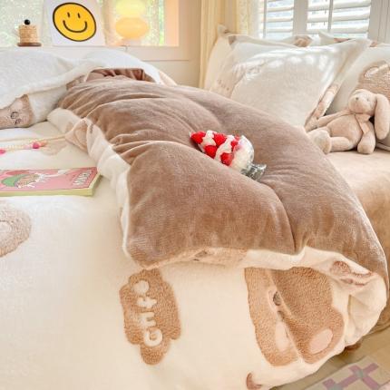 91家纺网 家纺一手货源 找家纺 川悦生活 2023新款立体雪花绒四件套 可爱熊仔