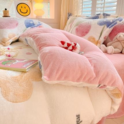 91家纺网 家纺一手货源 找家纺 川悦生活 2023新款立体雪花绒四件套 哈桑花-粉