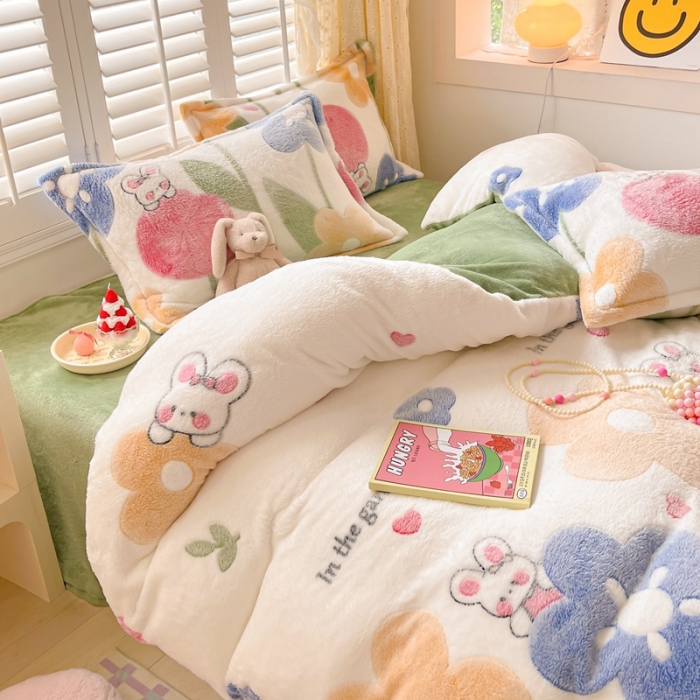 91家纺网 家纺一手货源 找家纺 川悦生活 2023新款立体雪花绒四件套 哈桑花-绿