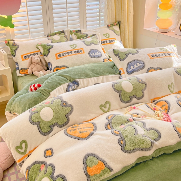 91家纺网 家纺一手货源 找家纺 川悦生活 2023新款立体雪花绒四件套 多乐恐龙