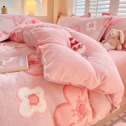 91家纺网 家纺一手货源 找家纺 川悦生活 2023新款立体雪花绒四件套 春日花语