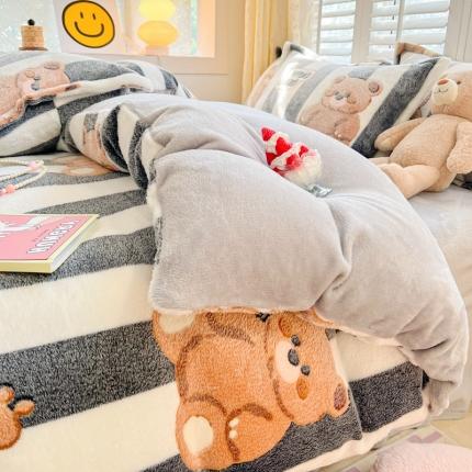 91家纺网 家纺一手货源 找家纺 川悦生活 2023新款立体雪花绒四件套 欧气小熊