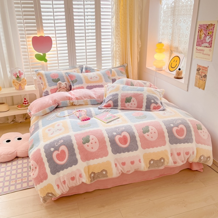 91家纺网 家纺一手货源 找家纺 川悦生活 2023新款立体雪花绒四件套 甜蜜日常粉