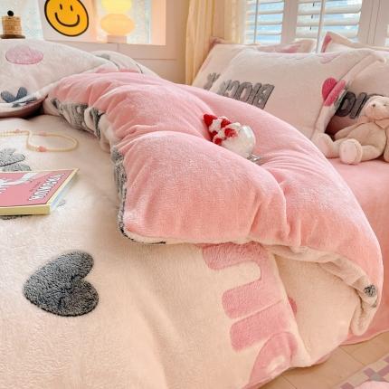 91家纺网 家纺一手货源 找家纺 川悦生活 2023新款立体雪花绒四件套 粉色节奏