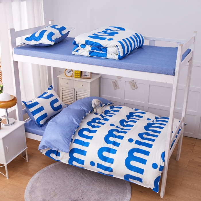 91家纺网 家纺一手货源 找家纺 2023新款亲肤棉美棉芦荟棉三件套美棉（8月）学生宿舍床 潮流-蓝