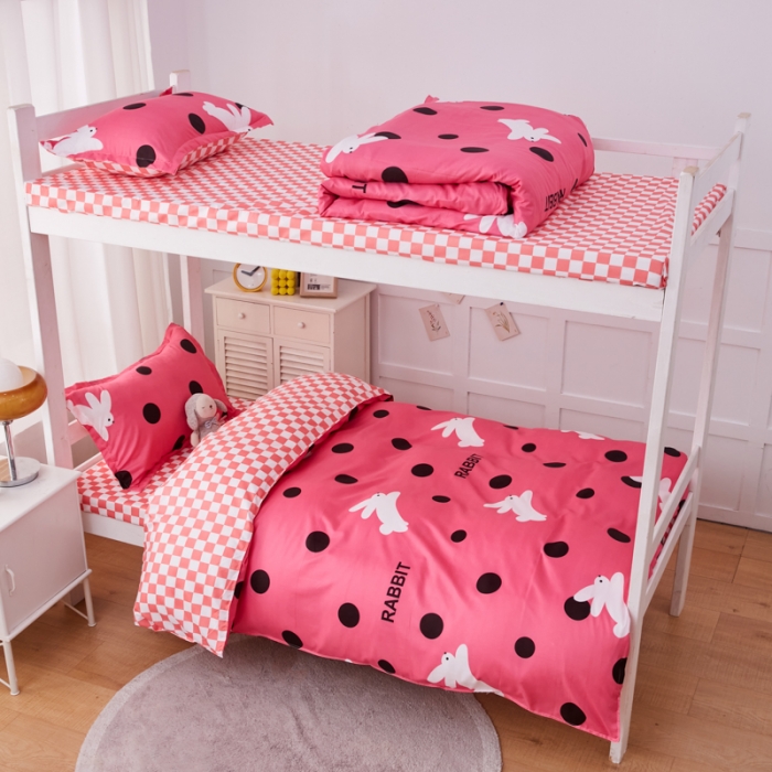 91家纺网 家纺一手货源 找家纺 2023新款亲肤棉美棉芦荟棉三件套美棉（8月）学生宿舍床 波点兔