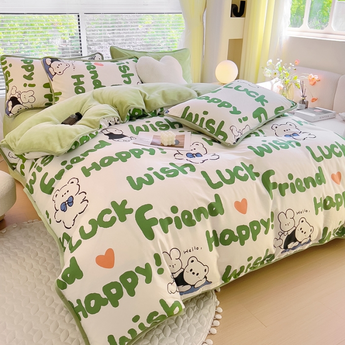 91家纺网 家纺一手货源 找家纺 （总）琪琪阁 2023新款A棉B绒棉加绒牛奶绒四件套单被套