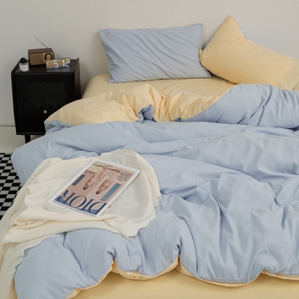 91家纺网 家纺一手货源 找家纺 2024年新款i水洗棉床上四件套夏季小红书风非全棉纯棉水洗棉床单被套单人宿舍床品三件套