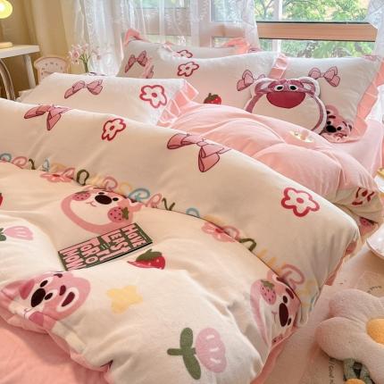 91家纺网 家纺一手货源 找家纺 (总）花漾家居 2023直播爆款小清新韩版花边牛奶绒四件套