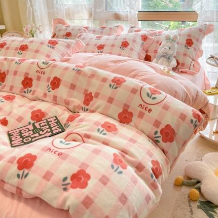 91家纺网 家纺一手货源 找家纺 (总）花漾家居 2023直播爆款小清新韩版花边牛奶绒四件套