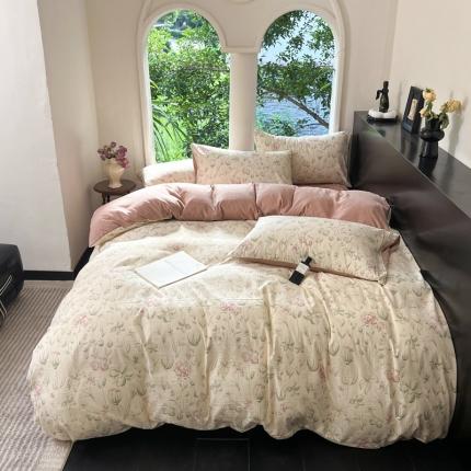 91家纺网 家纺一手货源 找家纺 2023新款直播爆款超柔提花小竺棉法式复古亲肤水洗四件套 春天里