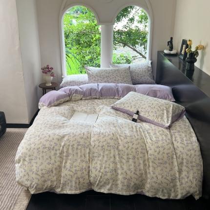 91家纺网 家纺一手货源 找家纺 2023新款直播爆款超柔提花小竺棉法式复古亲肤水洗四件套 橘朵