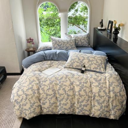 91家纺网 家纺一手货源 找家纺 2023新款直播爆款超柔提花小竺棉法式复古亲肤水洗四件套 兰亭序