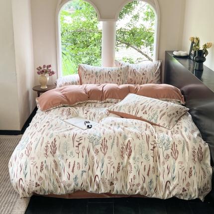 91家纺网 家纺一手货源 找家纺 2023新款直播爆款超柔提花小竺棉法式复古亲肤水洗四件套森林物语