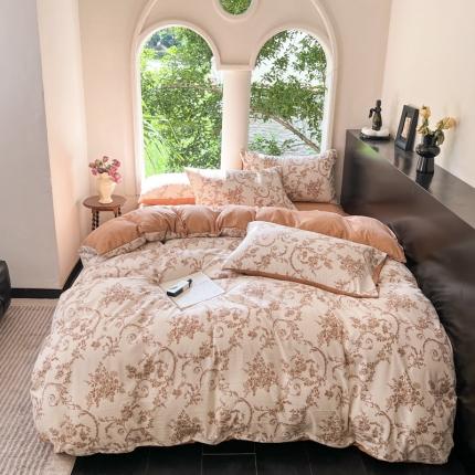 91家纺网 家纺一手货源 找家纺 2023新款直播爆款超柔提花小竺棉法式复古亲肤水洗四件套 时光集