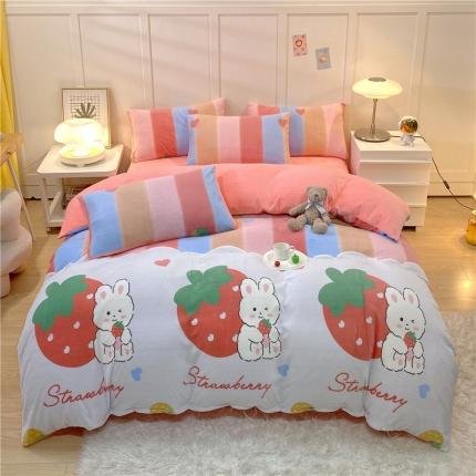 91家纺网 家纺一手货源 找家纺 （总）孩子王 2023新款直播小清新加厚牛奶绒法兰绒四件套