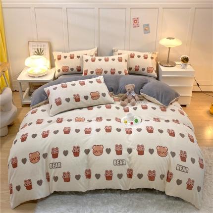 91家纺网 家纺一手货源 找家纺 （总）孩子王 2023新款直播小清新加厚牛奶绒法兰绒四件套