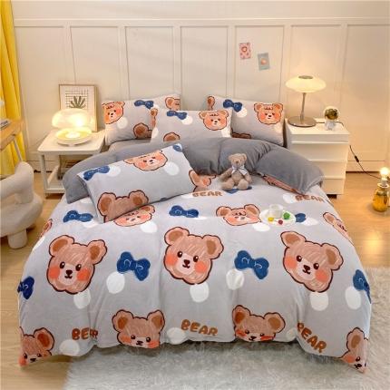 91家纺网 家纺一手货源 找家纺 （总）孩子王 2023新款直播小清新加厚牛奶绒法兰绒四件套