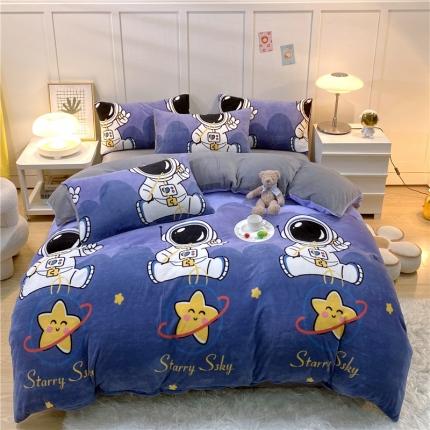 91家纺网 家纺一手货源 找家纺 （总）孩子王 2023新款直播小清新加厚牛奶绒法兰绒四件套