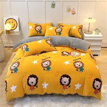 91家纺网 家纺一手货源 找家纺 （总）孩子王 2023新款直播小清新加厚牛奶绒法兰绒四件套