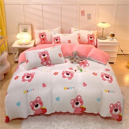 91家纺网 家纺一手货源 找家纺 （总）孩子王 2023新款直播小清新加厚牛奶绒法兰绒单被套