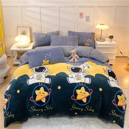 91家纺网 家纺一手货源 找家纺 （总）孩子王 2023新款直播小清新加厚牛奶绒法兰绒单被套