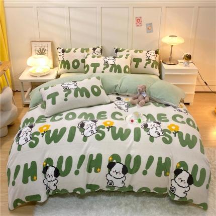 91家纺网 家纺一手货源 找家纺 （总）孩子王 2023新款直播小清新加厚牛奶绒法兰绒单被套