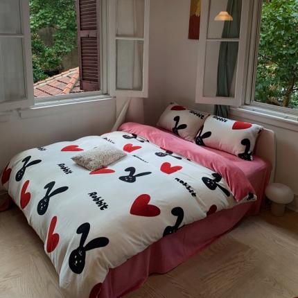 91家纺网 家纺一手货源 找家纺 花沐 2023新款冬季复古小法式牛奶绒四件套 兔兔宝宝