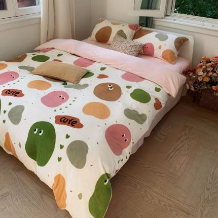 91家纺网 家纺一手货源 找家纺 花沐 2023新款冬季复古小法式牛奶绒四件套 五彩圈圈