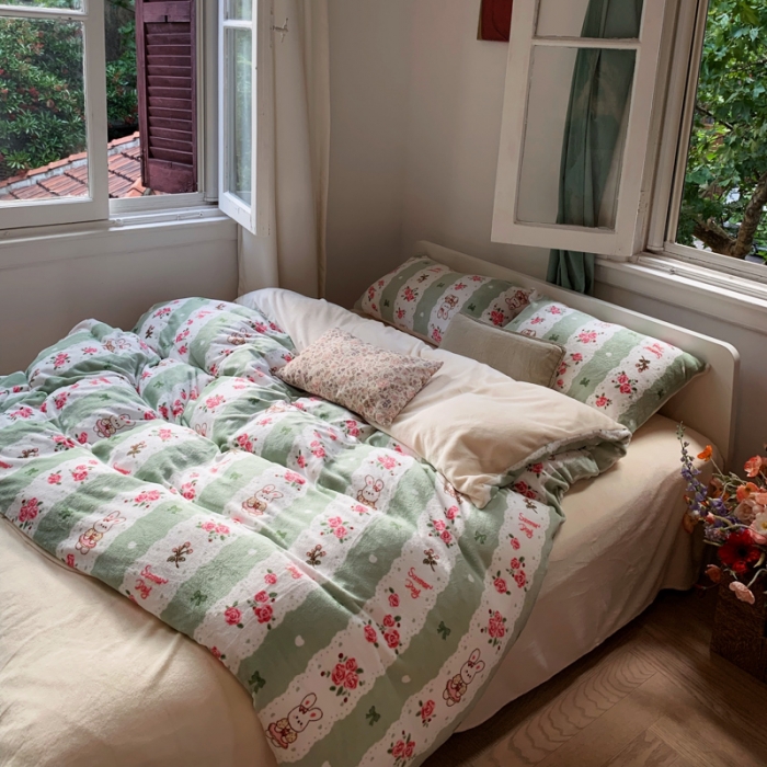 91家纺网 家纺一手货源 找家纺 （总）花沐 2023新款冬季复古小法式牛奶绒四件套