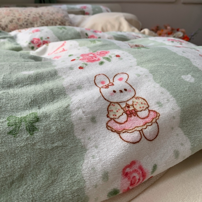 91家纺网 家纺一手货源 找家纺 （总）花沐 2023新款冬季复古小法式牛奶绒四件套