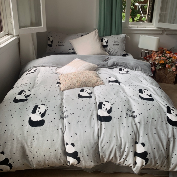 91家纺网 家纺一手货源 找家纺 花沐 2023新款冬季复古小法式牛奶绒四件套 花花同学