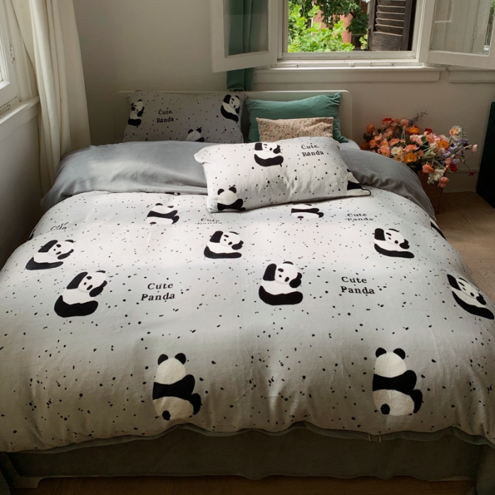 91家纺网 家纺一手货源 找家纺 花沐 2023新款冬季复古小法式牛奶绒四件套 花花同学