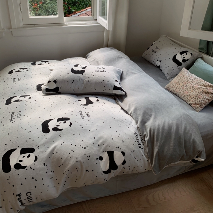 91家纺网 家纺一手货源 找家纺 花沐 2023新款冬季复古小法式牛奶绒四件套 花花同学