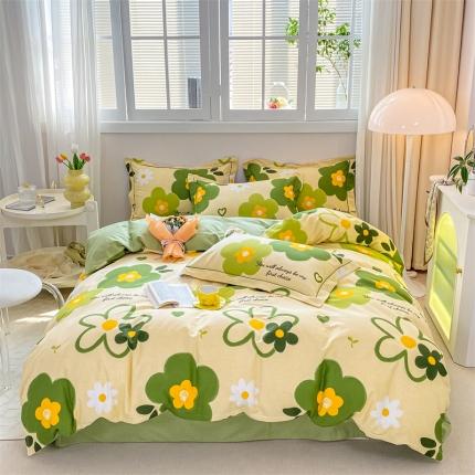 91家纺网 家纺一手货源 找家纺 凌鼎 2025新款喷气加厚磨毛单被套 彼岸花绿