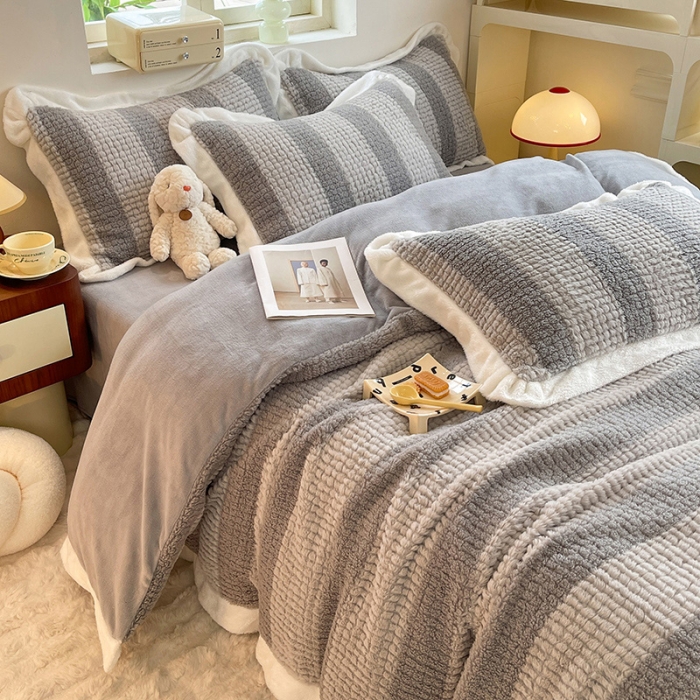 91家纺网 家纺一手货源 找家纺 绒世界 2024新款泰迪绒兔绒牛奶绒四件套 泰迪绒-高级灰