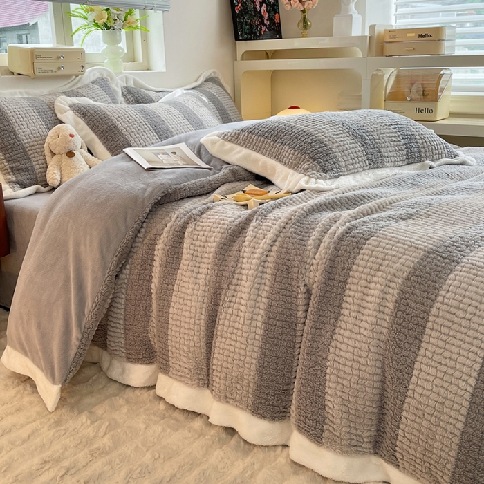 91家纺网 家纺一手货源 找家纺 绒世界 2024新款泰迪绒兔绒牛奶绒四件套 泰迪绒-高级灰