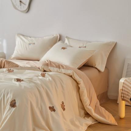 91家纺网 家纺一手货源 找家纺 秀色 2025新款60支可爱刺绣贡缎长绒棉四件套全棉纯棉床上被套