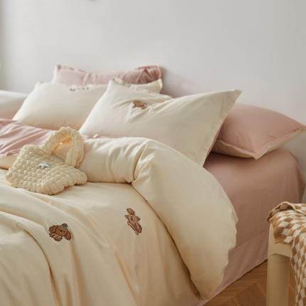 91家纺网 家纺一手货源 找家纺 秀色 2025新款60支可爱刺绣贡缎长绒棉四件套全棉纯棉床上被套