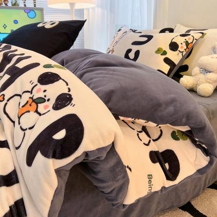 91家纺网 家纺一手货源 找家纺 HL原创 2023新款印花牛奶绒四件套 嗨皮狗