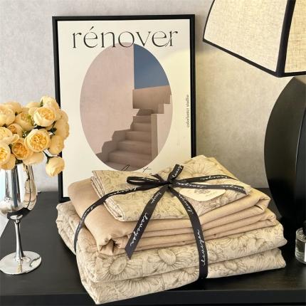 91家纺网 家纺一手货源 找家纺 芯氧 2023新款直播爆款暖绒磨毛加厚双层纱印花四件套 瑞莎